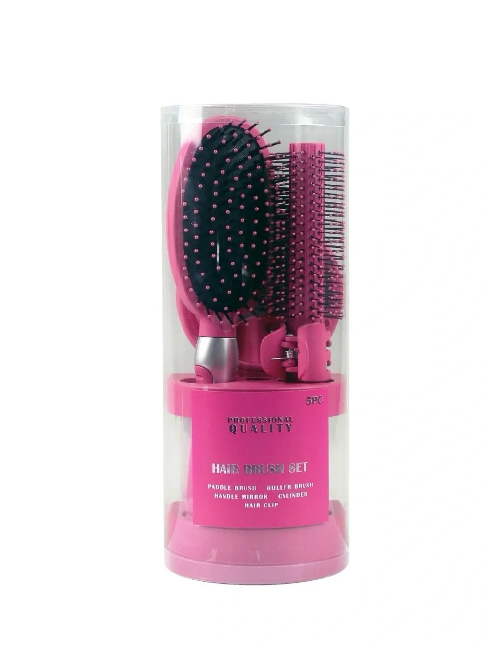 5-Piece Hair Brush Set, Adults and Teens, Pink